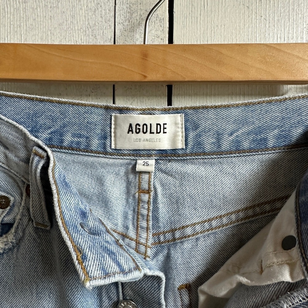AGOLDE Riley High Rise Straight Crop Jeans Women's 25 Light Wash‎ Distressed - Picture 3 of 4